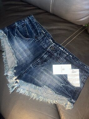 Volcom Navy Blue Denim Shorts with White Script